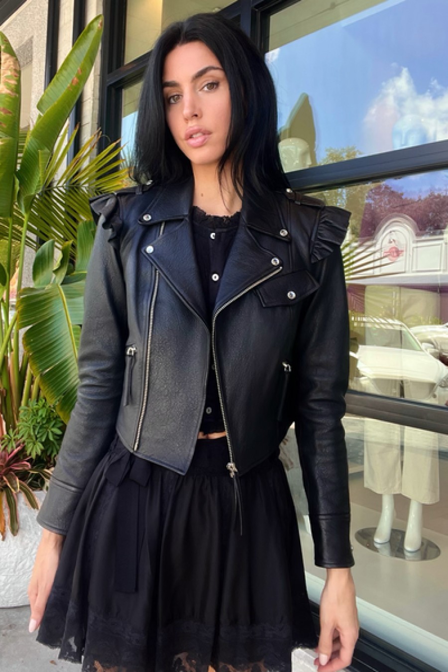Clothing LoveShackFancy | Loveshackfancy - Torrez Leather Jacket - Black