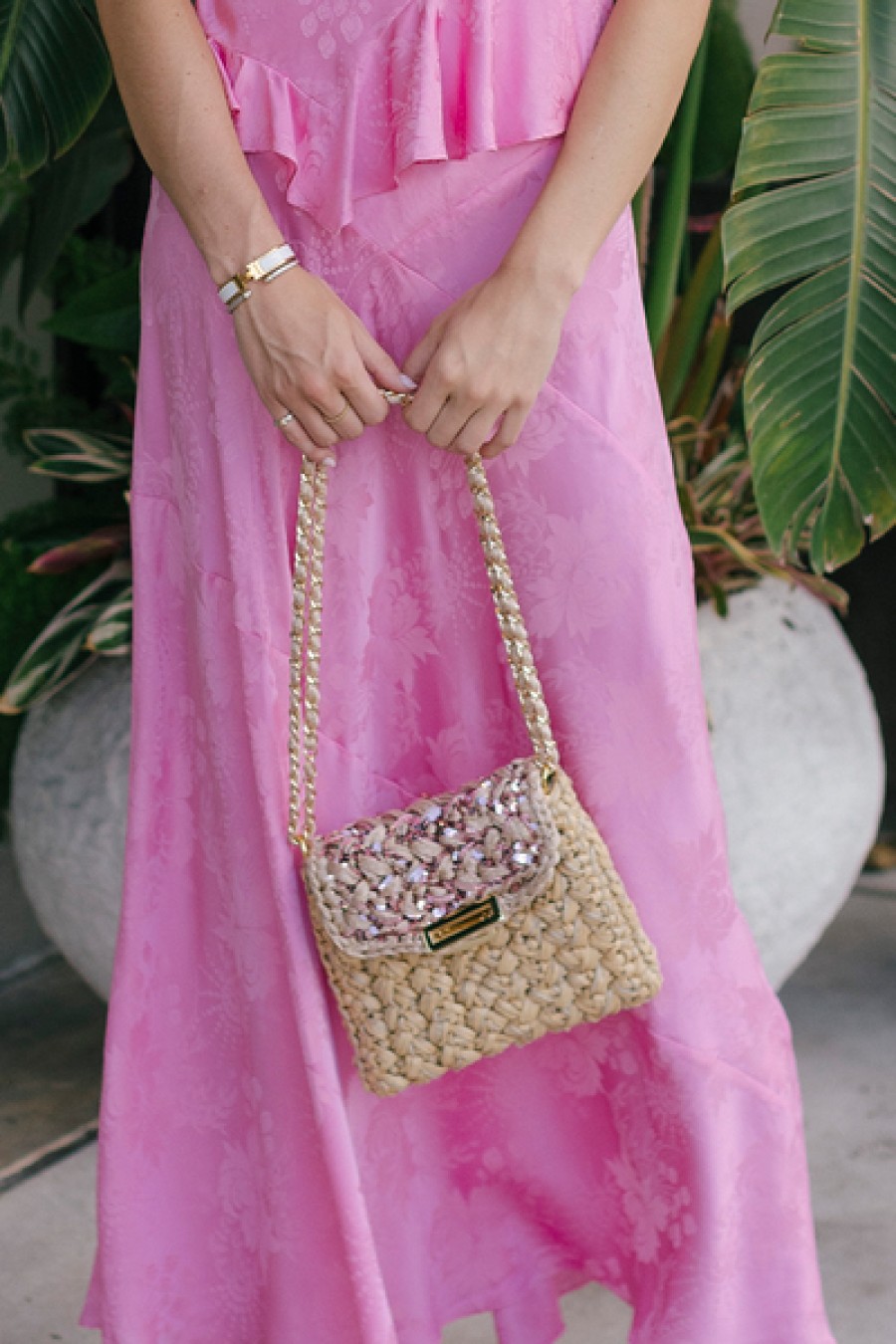 Bags Lorenza Gandaglia | Lorenza Gandaglia - Tum Small Woven Lurex Handbag - Pink