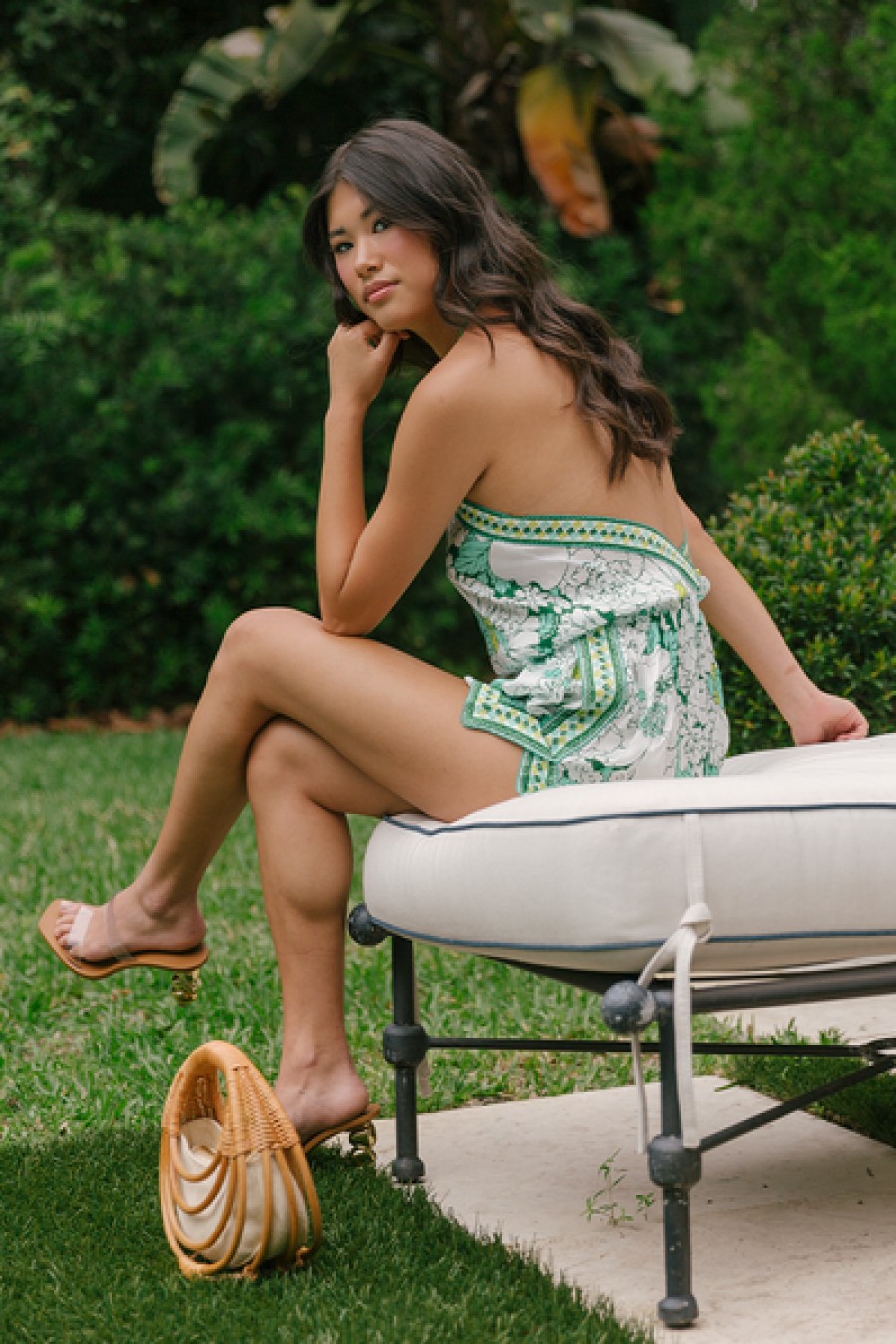 Clothing Poupette St Barth | Poupette St. Barth - Isabelle Short Jumpsuit - Green 70'S Garden