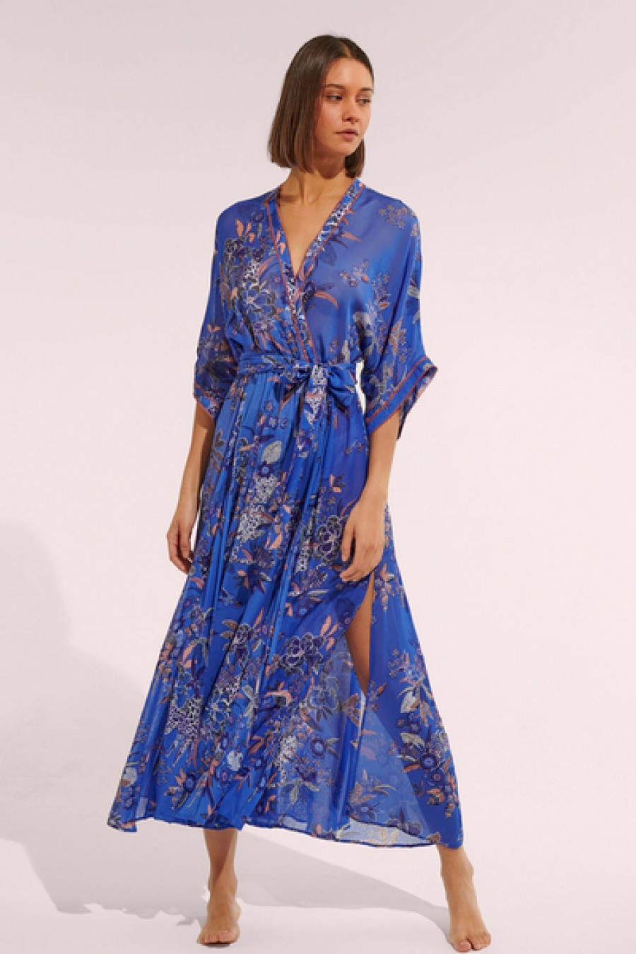 Clothing Poupette St Barth | Poupette St. Barth - Adha Long Dress - Blue Leo Forest