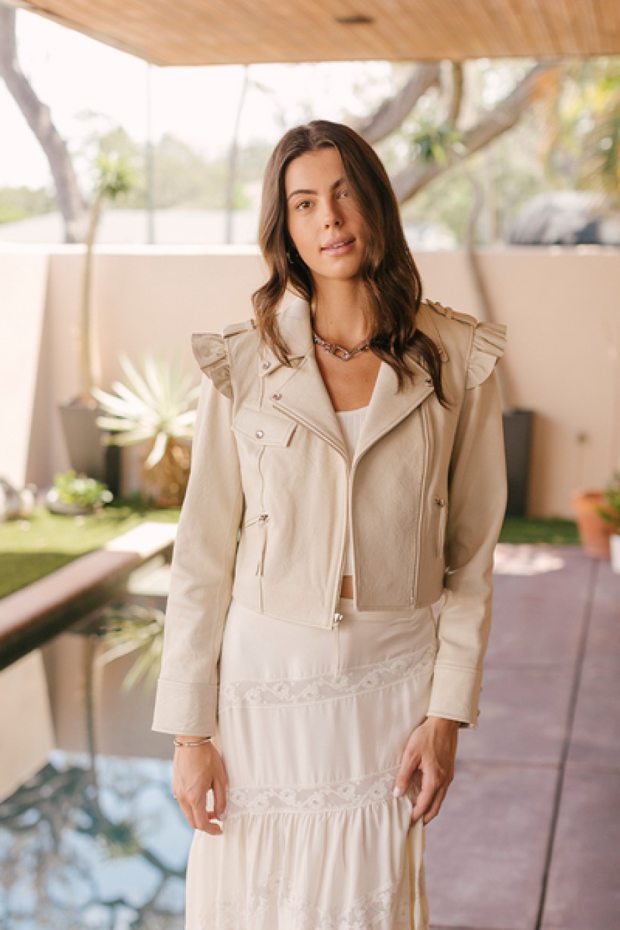 Clothing LoveShackFancy | Loveshackfancy - Torrez Leather Jacket - Antique White