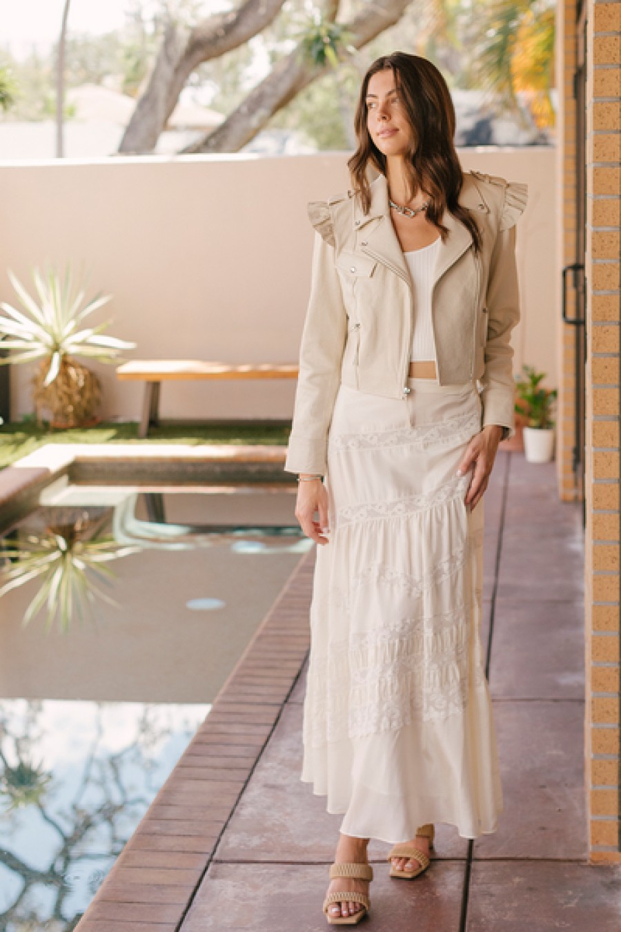 Clothing LoveShackFancy | Loveshackfancy - Torrez Leather Jacket - Antique White
