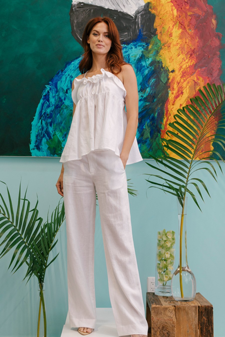 Clothing Marissa Webb | Marissa Webb - Theo Linen Double Waist Trouser - White