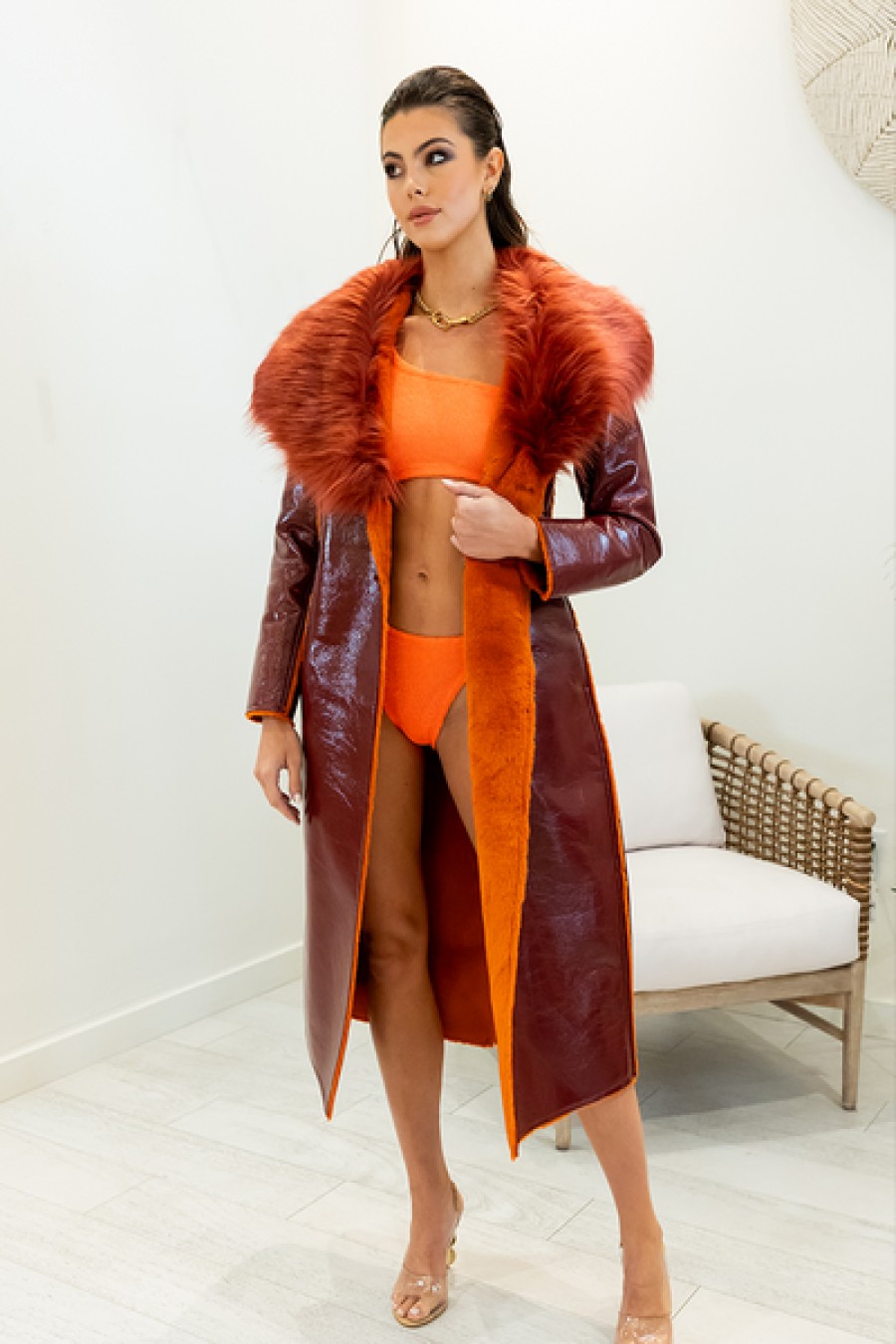Clothing Cult Gaia | Cult Gaia - Elaine Vegan Leather Coat - Maroon Peak Rouge