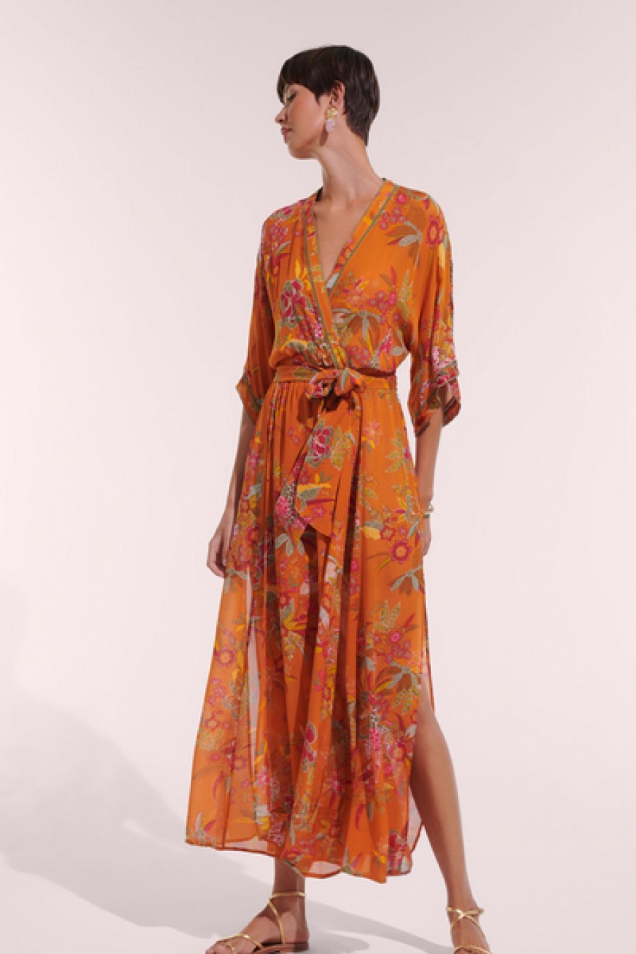 Clothing Poupette St Barth | Poupette St. Barth - Adha Long Dress - Orange Leo Forest