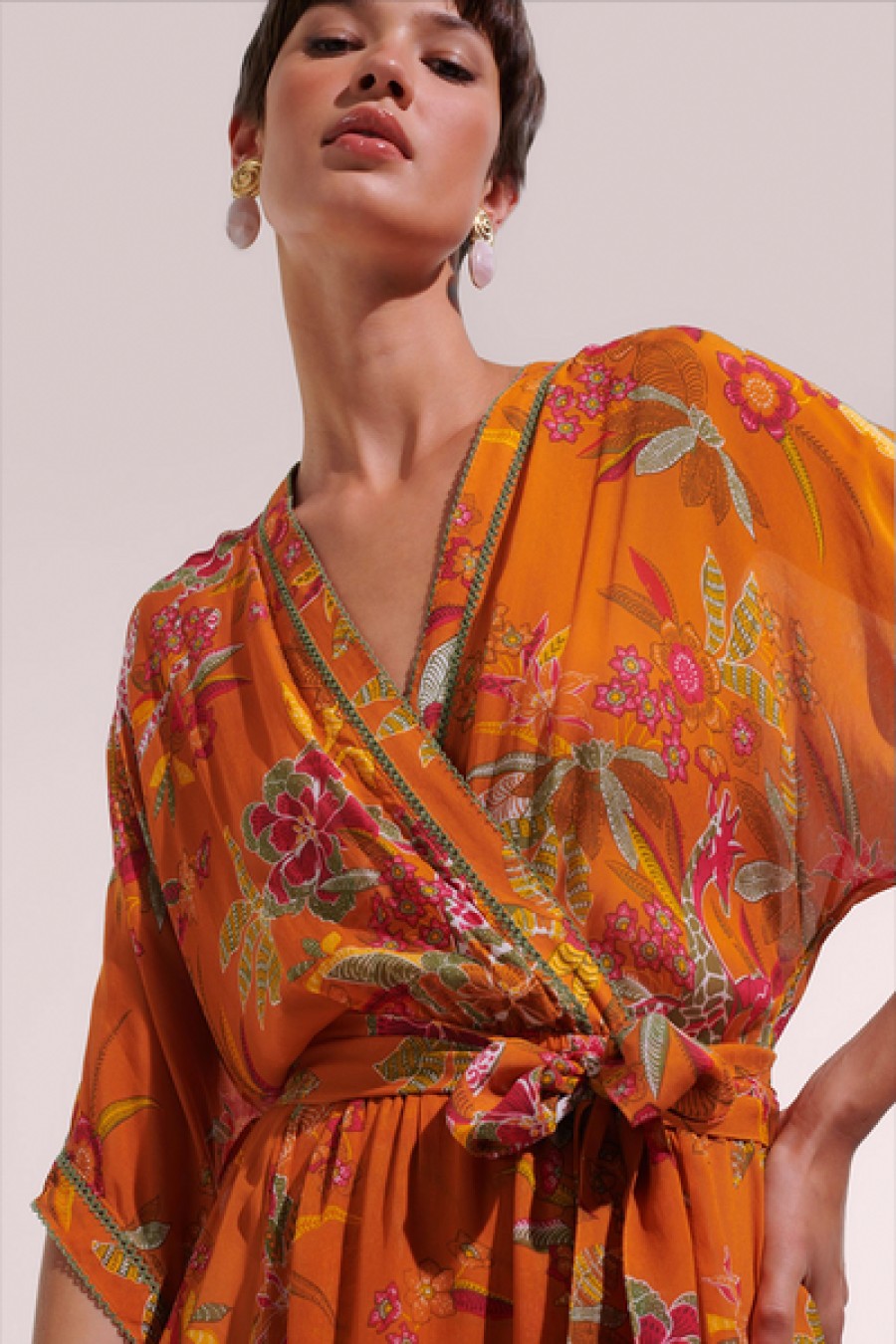 Clothing Poupette St Barth | Poupette St. Barth - Adha Long Dress - Orange Leo Forest