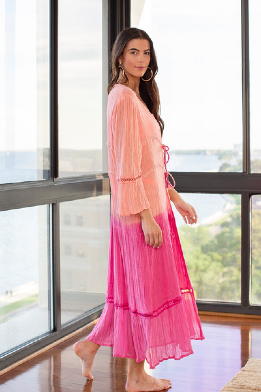Clothing Jen's Pirate Booty | Jen'S Pirate Booty - Alena Kimono - Ombre Coral/Sky Pink